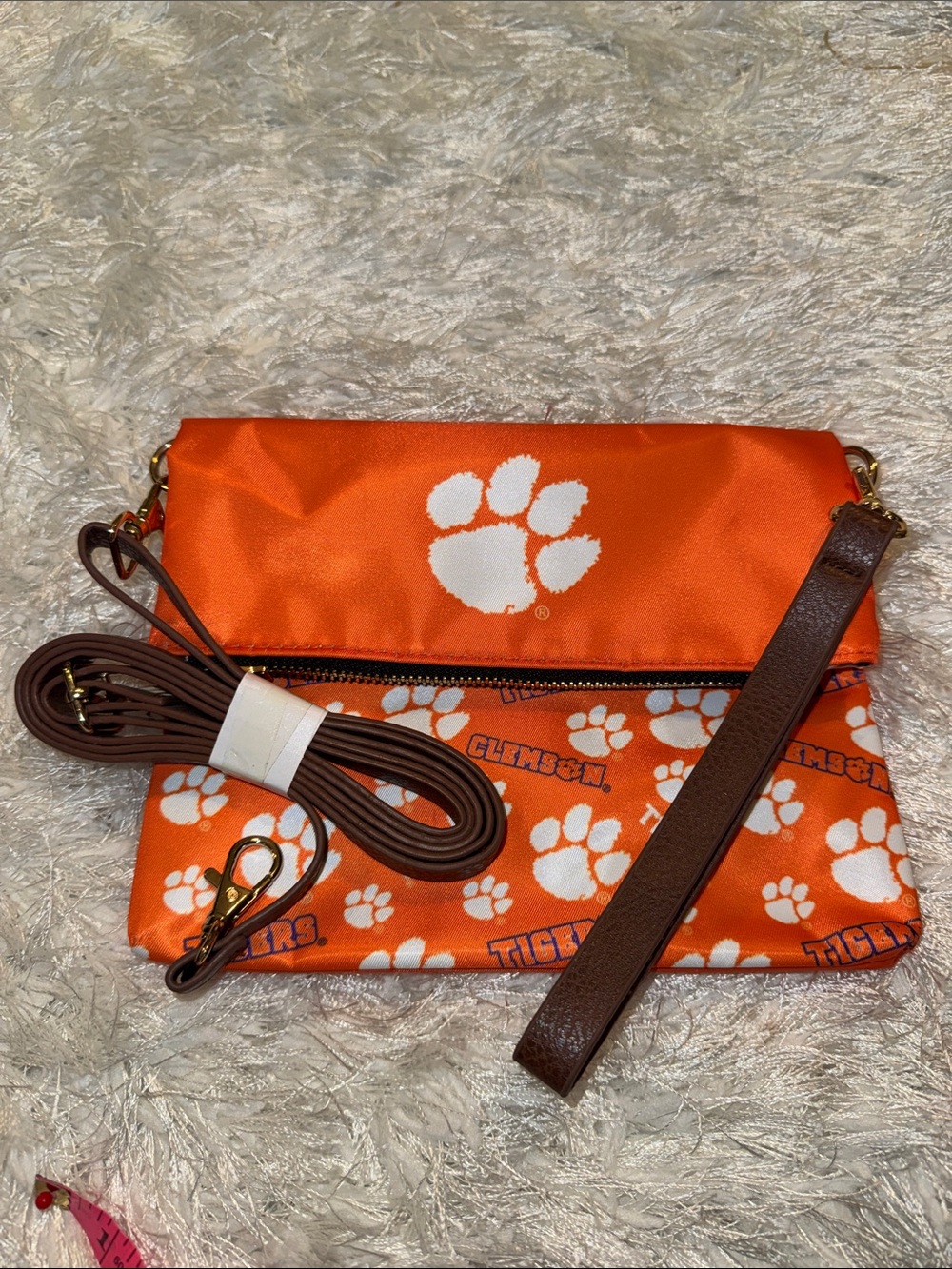 NWT Orange Paw Print Crossbody Bag with Detachable Strap